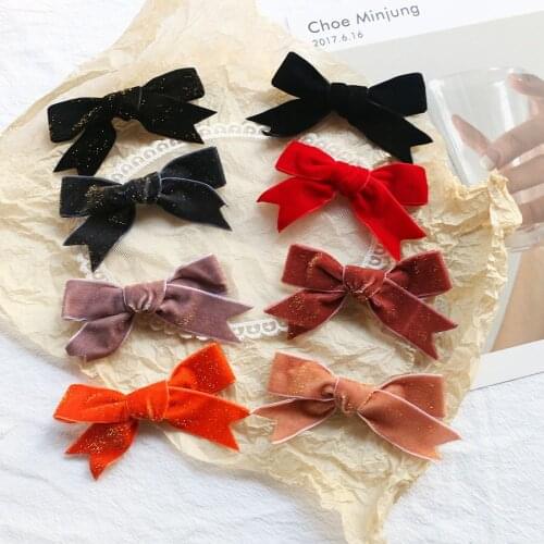 8 Pairs/lot, Korean Velvet Hair Bow Clips Handtied Bowknot Hairpin Daily School Grips Kids Barrettes