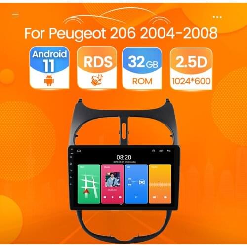 Android 11 Car Radio Multimedia Player for PEUGEOT 206 2001 2002 2003 2004 2005 2006 2007 2008 GPS Navigation 2 DIN Stereo Unit