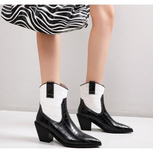 YQBTDL Fashion Block High Heel Shoes Ankle Western Cowgirl Cowboy Boots for Women Winter White Black Snake Print Womens Booties