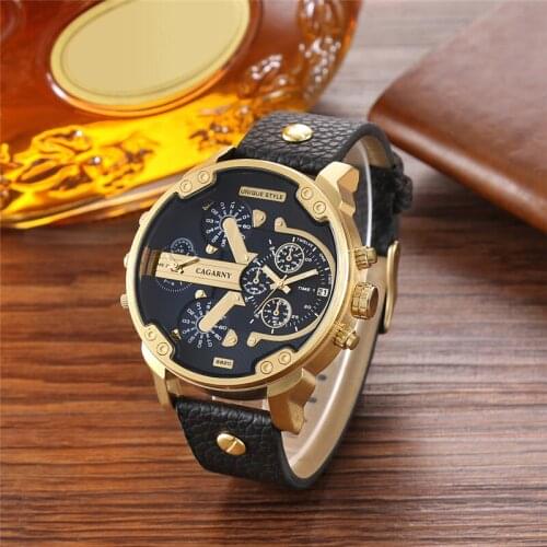 Cagarny Brand Business Quartz Mens Watches Large Dial Leather Waterproof Troops Golden Male Sport Wristwatch Relogio Masculino
