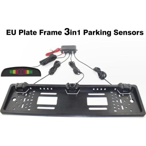 Car Parking Sensor Parktronics EU European License Plate Frame Reversing Radar With 3 Sensors