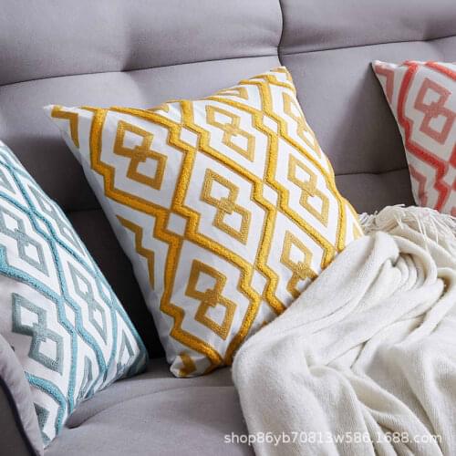 Throw Pillow Nordic Embroidery Geometric Embroidered Hugging Pillowcase Chair Cushion Yellow Blue Fabric Pillowcase
