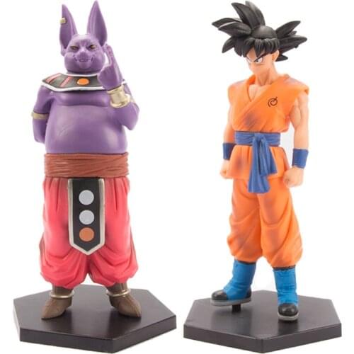 2pcs Dragon Ball Son Goku Beerus Anime Action Figure Black Haired Toy Model Monkey King Destroy Idol Decor Gift Xmas Halloween