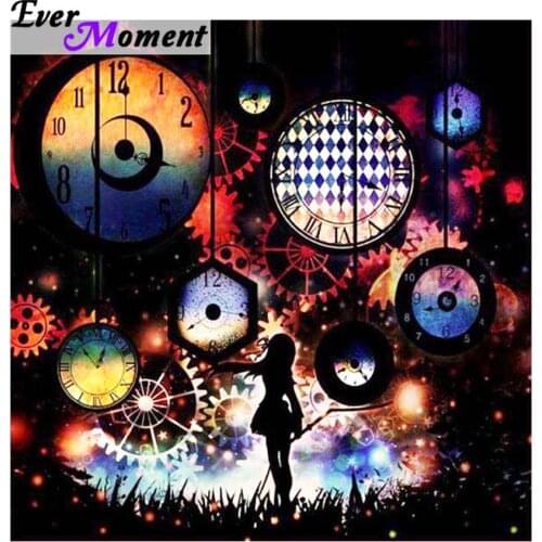 Ever Moment Embroidery Painting Rhinestones Clock Fantasy Beautiful Girl Photo Full Square Stones DIY 5D Mosaic ASF984