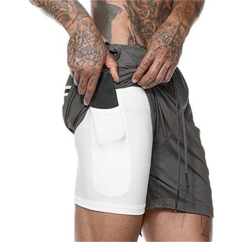 Men 2 in 1 Running Shorts Jogging Gym Fitness Training Quick Dry Beach Short surf Male Summer Sports Workout Bottoms Clothing