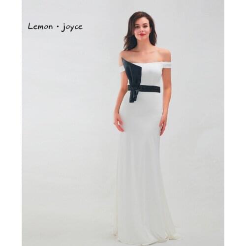 Lemon joyce White Formal Evening Dresses Long 2020 Off the Shoulder Simple Bow Floor Length Prom Party Gowns vestido de noiva