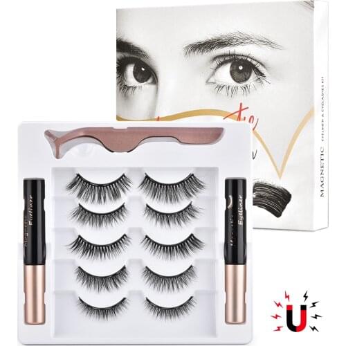 5 Pairs Magnetic Eyelashes and Eyeliner Set Natural Long Thick Full Strip Fake Lashes Magnet Extension Eye Lashes Makeup set