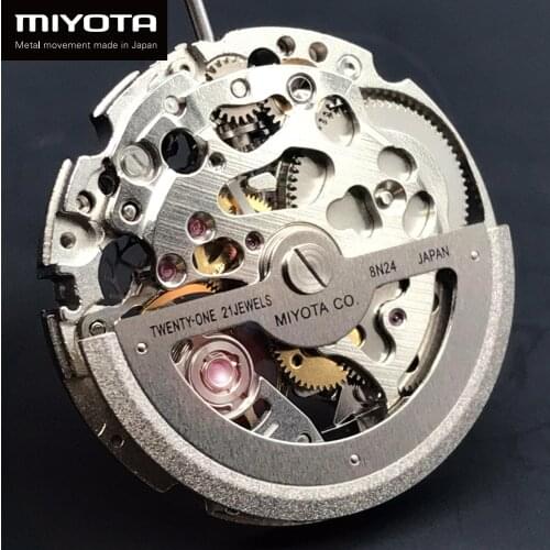 Original Japan Miyota 8N24 Skeleton Mechanical Movement 21 Jewels Top Quality Automatic Self-winding Movement 8N24 Steel Silver