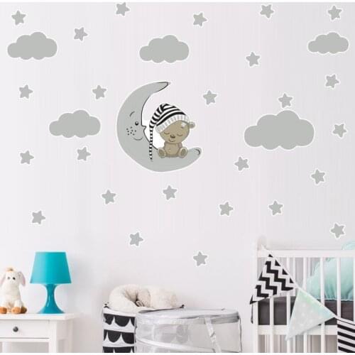 Cartoon Moon Stars Wall Stickers for Nursery Kids Boy Girl Room Bedroom Decor Aesthetic Home Decoration Self Adhesive Wallpaper