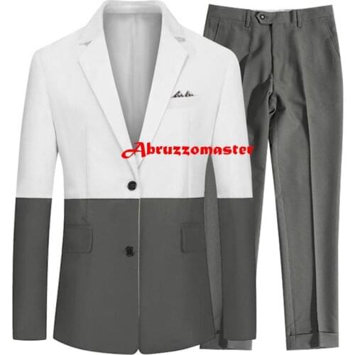 New Design Spell Color Man Suit Dinner Suit Grey And White Wedding Suit Single Breasted Groom Tuxedos (Jacket +pants)