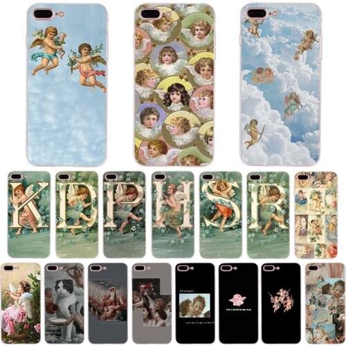 Soft Phone case for iPhone 7 6 6S 8 Plus X XR XS MAX 5 5S SE Vintage Oil Painting Style Cute Little Angel cover TPU shell Coque