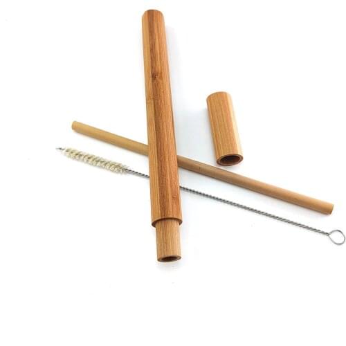 Natural bamboo drinking straw travelling set sisal hemp straws cleaning brush with organic bamboo straw tube carrying case