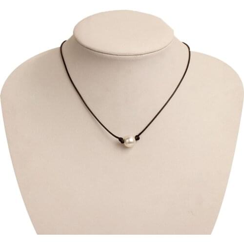Simple Leather Rope Chain Pearl Necklaces For Women Girls Elegant Pearl Pendant Choker Necklace Daily Party Fashion Jewelry