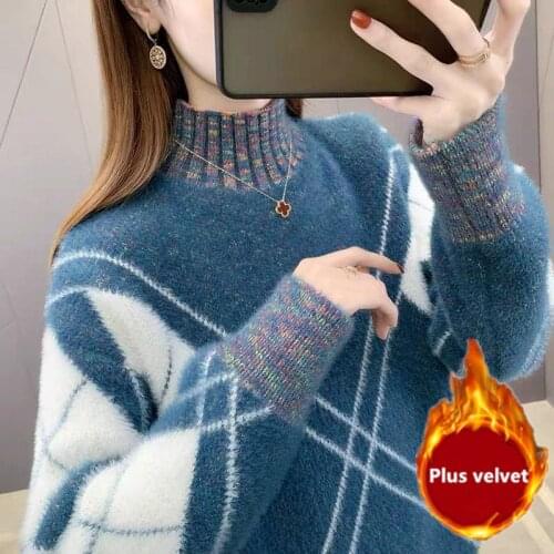 Thicken Sweater Women Winter Pullover Korean Fashion Sueters Soft Comfortable Casual Ladies Color Contrast Top TT0005