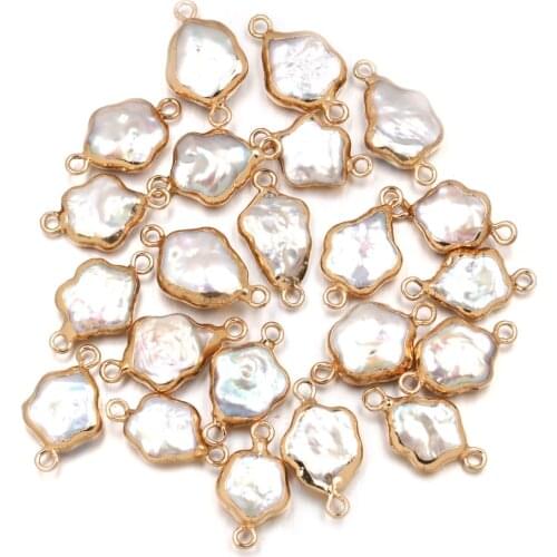 Natural Freshwater Pearl Pendant irregular Double hole connector Pendants for Jewelry Making DIY Bracelet Necklaces Accessories