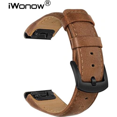 Quick Fit Leather Watchband 26mm for Garmin Fenix 6X /6X Pro/5X / 5X Plus / 3 /3 HR / Descent MK1/ Quatix 3 Watch Band Strap