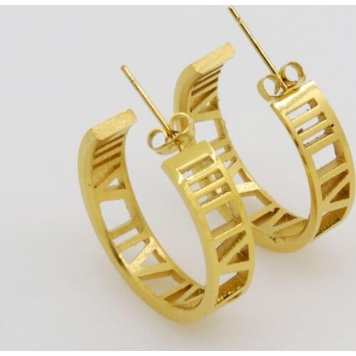 Fashion Jewelry Roman Numerals Stud Earrings Stainless Steel Gold Colour Lover Earrings For Women Piercing Jewelry