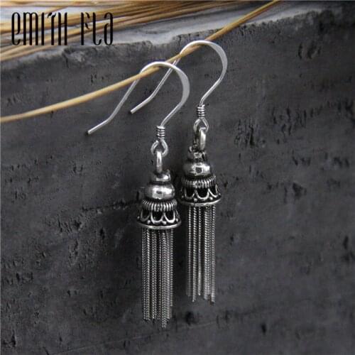 Fashion Lotus Long Earrings Tassel 925 Sterling Silver Dangle Earrings For Women Drop Earrings Wedding Jewelry Gift for Friends