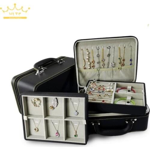 Large capacity 3 layer jewelry with zipper storage box multilayer earrings necklace bracelet ring storage jewelry box
