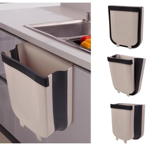 Folding Waste Bin Wall Mounted Kitchen Cabinet Door Hanging Trash Bin Trash Can Trashcan for Bathroom Toilet Waste Holder