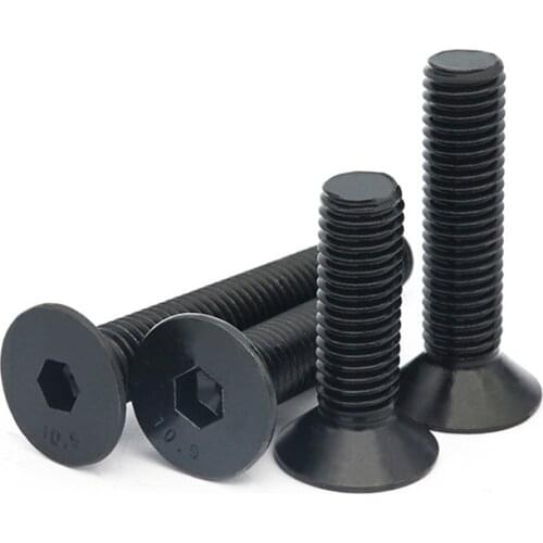 5/10/50pcs M1.6 M2 M2.5 M3 M4 M5 M6 M8 Black grade 10.9 Hexagon Hex Socket Head Flat Countersunk Allen Bolt Screw