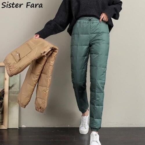 Sister Fara 2021 Winter Plus Size Down Trousers Women Skinny Warm Formal Pants Elastic Waist Thicken Warm Pants Female