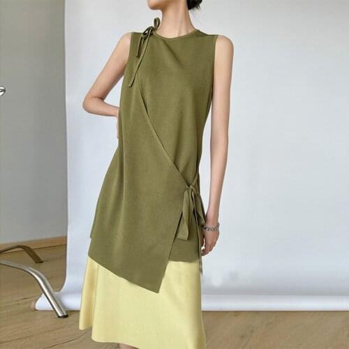 Johnature 2021 New Fashion Casual Hollow Out Long Vests Summer Solid Color Patchwork Tie Sleeveless All Match Women Vest