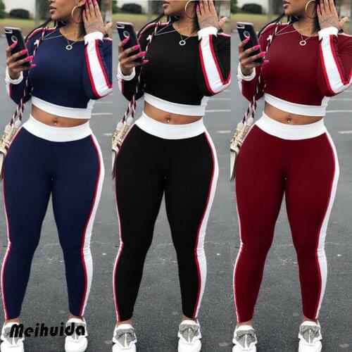2PCS Women Sports Set Long Sleeve Crop Top Pants Outfit Workout Gym Fitness Athletic Workout Clothes Tracksuit Daily Clothes