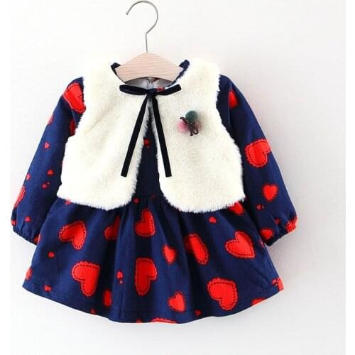 Winter Baby Girls Fleece Wool Coat Girl Dress+Fleece Cloak 2pcs Warm Thicken Fashion Girl Clothing