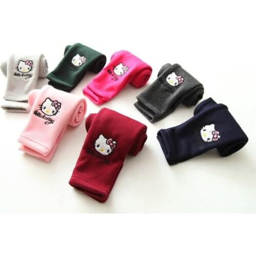 Winter Girl Cotton Pants Cat Embroidery Leggings Warm thick Velvet Elastic Waist Trousers For 75-125cm Height Girls Pants G034
