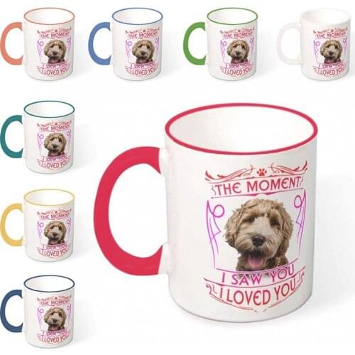 Cute Dog Series Mug Lovely Poodle Prints Ceramic Mugs Coffee Cup Milk Cup with Colorful Handle Creative Drinkware Customable Mug