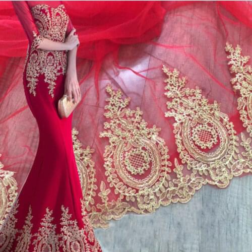 1yard gold thread bone lace DIY embroidery lace fabric wedding dress clothes veil decoration