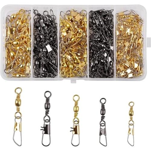 160Pcs/box Fishing Barrel Swivels with Safety Snaps Bearing Barrel Swivel Fishing Accessories Quick Connector Fishing Tackle