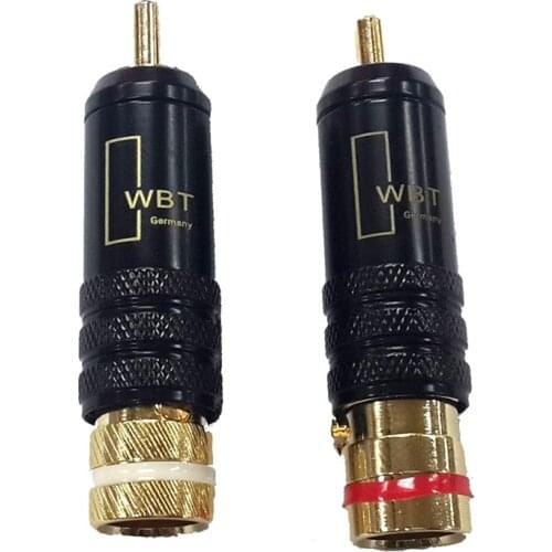 2pcs Gold Plated Copper RCA Plug Durable RCA Connector Screws Soldering Locking Audio Video WBT Plug 53mm*13mm