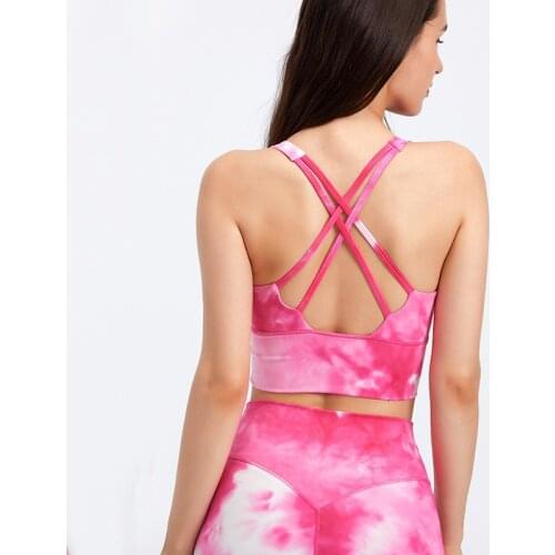 2021 New Arrival High Quality 75%nylon25 %spandex Tie Dye Sports Bra Yoga Vest Top Without Clothe Steel Ring Removable Chest Pad