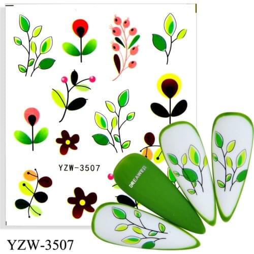 WUF 4PCS/LOT Spring Simple Green Theme Water Decal Sticker Lavender/Rose/Leaf DIY Slider For Manicuring Nail Art Watermarks