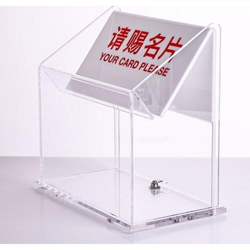 Acrylic Transparent Donation Ballot Box Business Card Frame with Sign and Lock for Exhibition Office