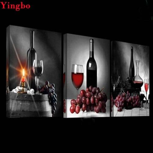 Diamond embroidery Grape wine glass Diy diamond painting full square round diamond mosaic 3pcs set Cross Stitch Kit needlework
