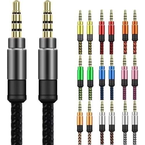 200pcs/lot 1.5m Fabric braided 3.5 mm Aux cable Accessory Bundles For iPhone 5 6 Samsung mp3 speaker