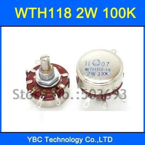 Free Shipping 10pcs/lot WTH118 1A 2W 100K Rotary Taper Potentiometer WTH118-1A