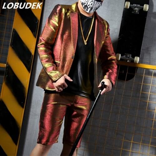 Bright silk Men Suits Reflector Vest Jacket Fashion Blazers Bar DJ Singer Hip Hop Rock Punk Costume Star Host performance outfit