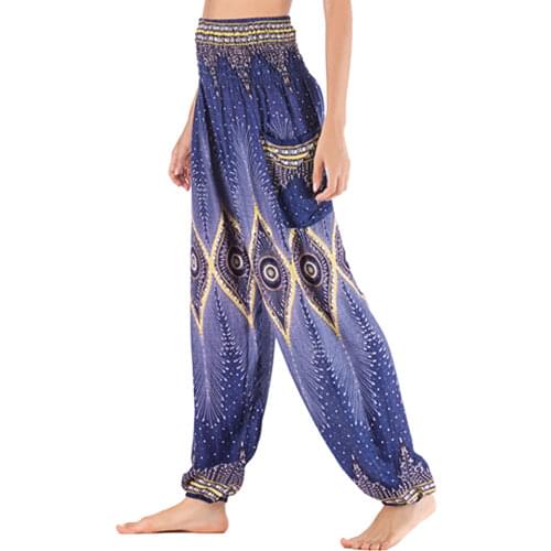 Bohemian Casual Woman High Waist Thai Print Hip Hop Pants Woman Baggy boho dance pant Loose Hippy Lantern Pant