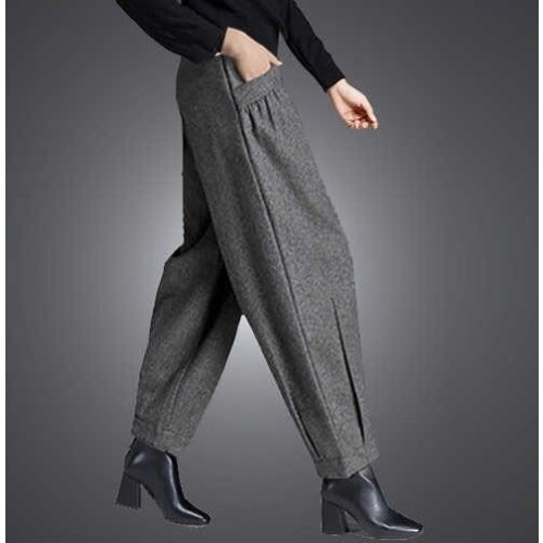 Warm Spring 2020 Wool Wide Leg Pants For Women Loose Harem Pants Womens Office Trousers Woman High Waist Pants Lady 887B