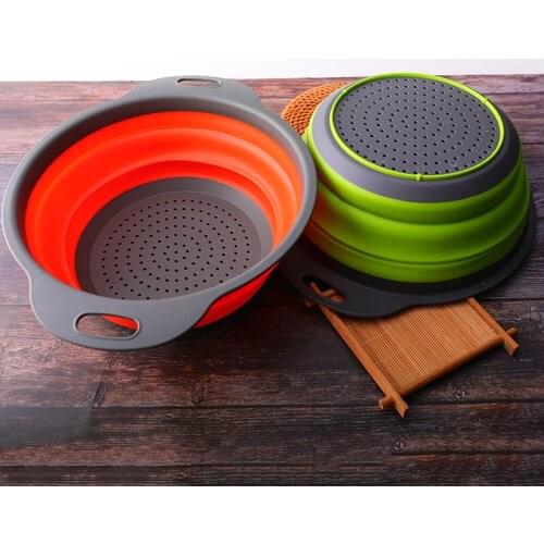 One-Piece Large Size Folding Drain Basket-Green Circle Drain Basket Telescopic Folding Brasket 1 Piece Rubber-Plastic Fruit