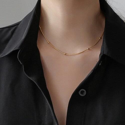 Titanium Steel Bead Chain Choker Necklace For Women Simple Style Golden Snake Chain collier femme Fashion Jewelry