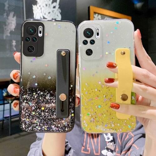Phone Case For Samsung S21 Plus S20 Ultra S20 FE S21FE Note 20 10 Pro M51 M31 J4 J6 Shiny Sequins Wrist Strap Stand Holder Cover