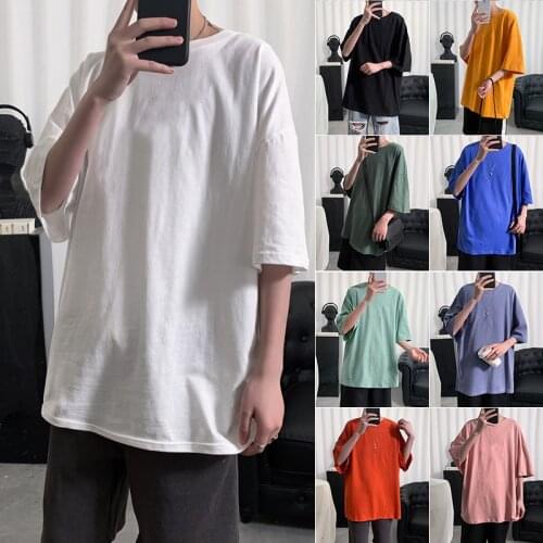 Harajuku Summer Plain Oversized T Shirt Men Daily Casual Loose Wear O-Neck 100% Cotton T-shirt Male Streetwear Tops Tees 5XL