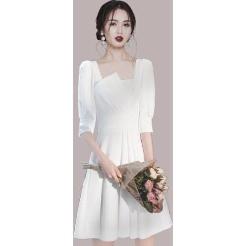 JSXDHK High Quality Summer White Party Dress Fashion Women Square Collar Three Quarter Sleeve Female Casual Ball Gown Vestidos
