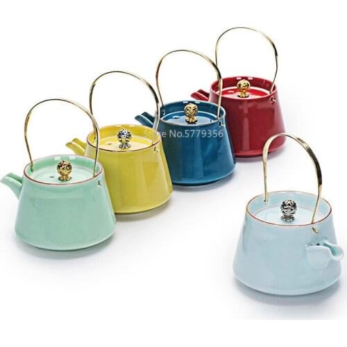 Celadon Ceramic Beam Tea Pot 240ml,Japanese-style Tea Pot Pu'er Pot Household Tea Set Single Teapot Ceramic Flower Teapot Kettle