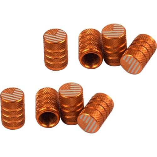 Qty 8 Vivid Orange Billet Aluminum Knurled Tire Air Valve Stem Caps USA FLAG
